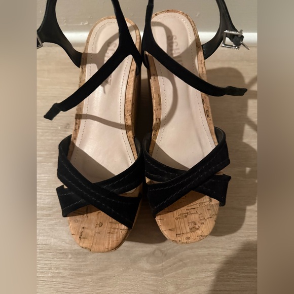 Shoes - Schutz Black Strappy Sandals with Cork Sole
